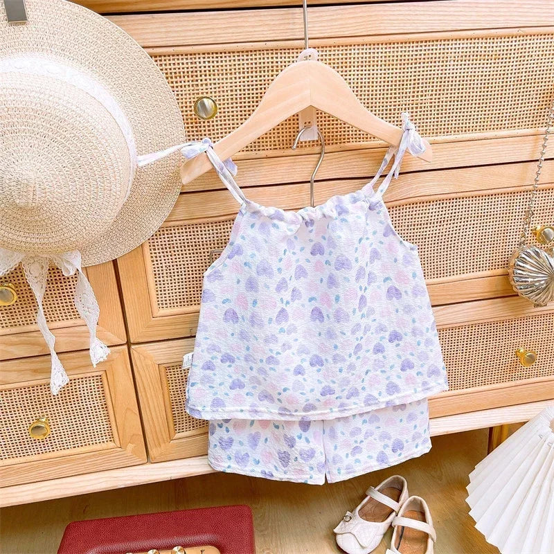 ‌2025 Summer Girls 1-8 Years Floral Sleeveless Dress Set + Korean Style Soft Top & Shorts Cute Casual Beach Outfits‌