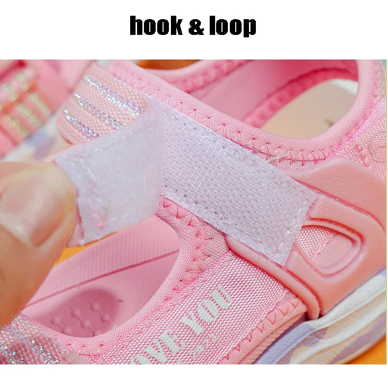 Sandals Girls Soft Soles Casual Shoe Fashionable Princess Shoes New Flowers Pink Flat Shoes  Brand Non-slip Beach Shoes Children
