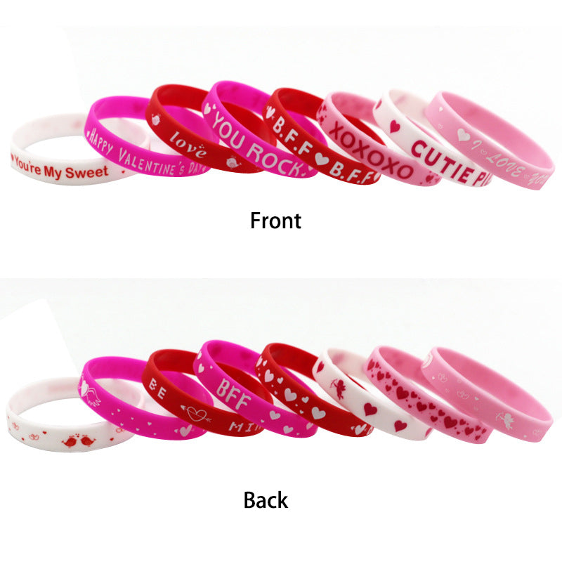 12Pcs Sweet Heart Love Slap Bracelets Valentine's Day Wristbands for Wedding Birthday Party Favors Valentine Anniversary Gift - Idrilay 