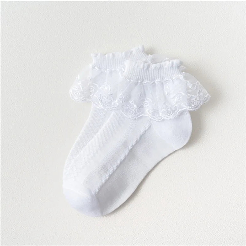 1Pairs Cotton Lace Ruffle Princess Mesh Breathable Socks Children Ankle Short Sock White Pink Blue Baby Girls Kids Toddler