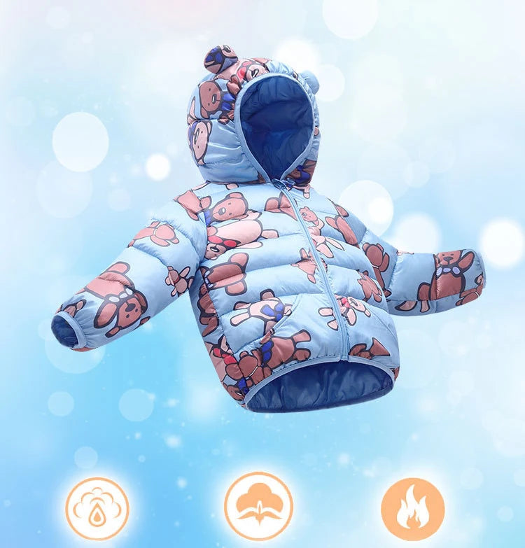 Girls Winter Coat Boy kids Girls Cotton-padded Jacket Character Pattern Baby Hooded Jacket Children Down Jacket