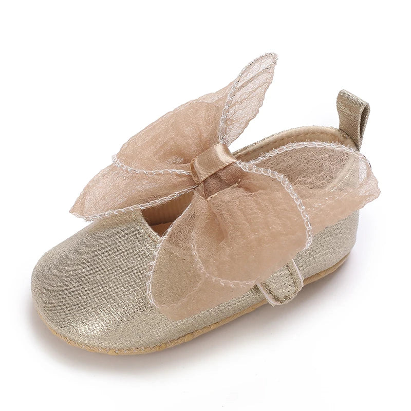 Cute Spring Newborn Golden Baby Shoes Non Slip Cloth Bottom Girl Shoes Elegant Breathable Casual Baby First Walking Shoes 0-18 M