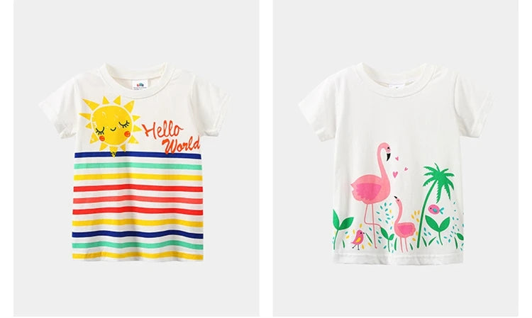 2026 Summer New Arrival 2 3 4 5 6 8 10 Years Kids Children Flower Print Baby Top Basic Cartoon Cotton Girls Short-Sleeve T-Shirt
