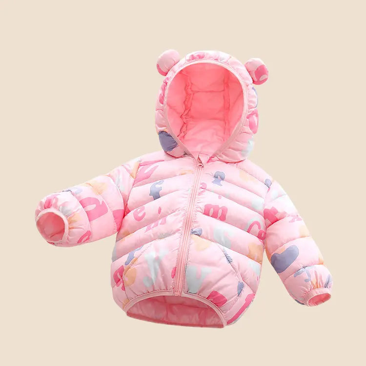 Girls Winter Coat Boy kids Girls Cotton-padded Jacket Character Pattern Baby Hooded Jacket Children Down Jacket
