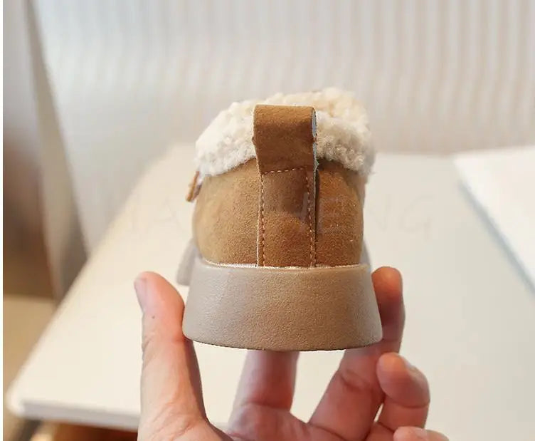 Autumn Winter Children Flats Shoes Solid Plush Warm Korean Style Girls Princess Casual Shoes Soft Bottom Furry Kids Cotton Shoes