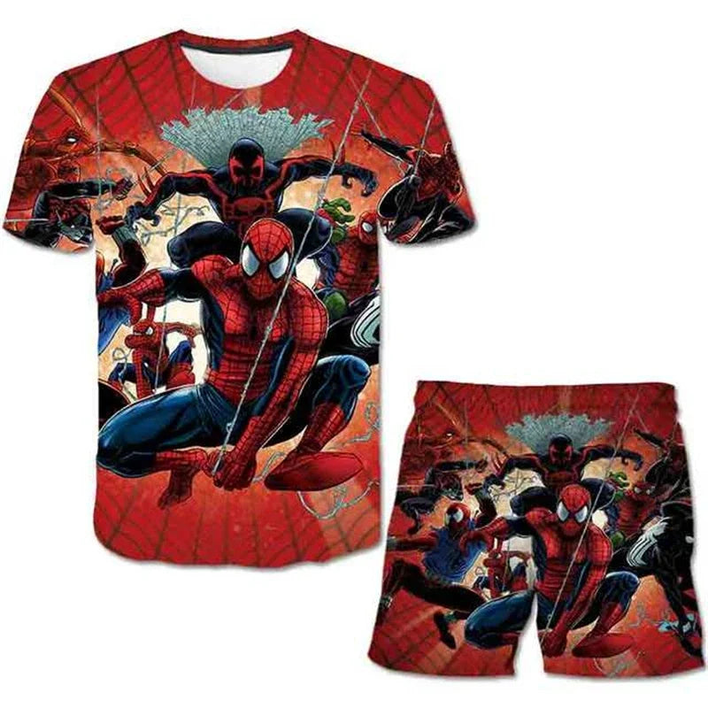 Boys Summer Spider-Man Marvel Hulk Iron Man Spiderman 2 Piece Set Breathable Tshirt & Shorts