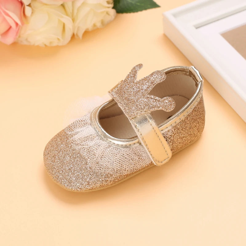 Cute Spring Newborn Golden Baby Shoes Non Slip Cloth Bottom Girl Shoes Elegant Breathable Casual Baby First Walking Shoes 0-18 M