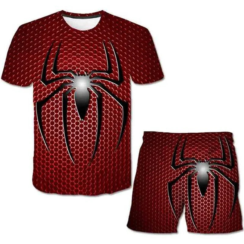 Boys Summer Spider-Man Marvel Hulk Iron Man Spiderman 2 Piece Set Breathable Tshirt & Shorts