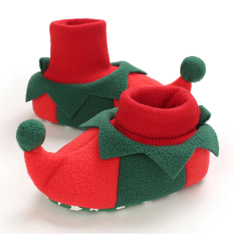 Cute Baby Boy Christmas Boots With Plush Insulation Suitable For 0-1 Year Old Girls Soft Soled and Comfortable Boots The first