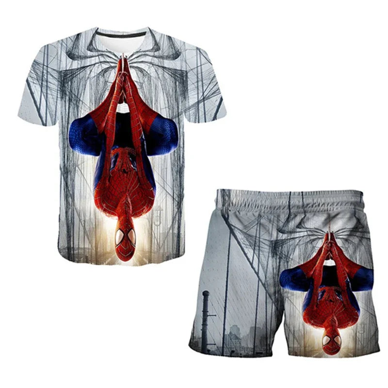 Boys Summer Spider-Man Marvel Hulk Iron Man Spiderman 2 Piece Set Breathable Tshirt & Shorts
