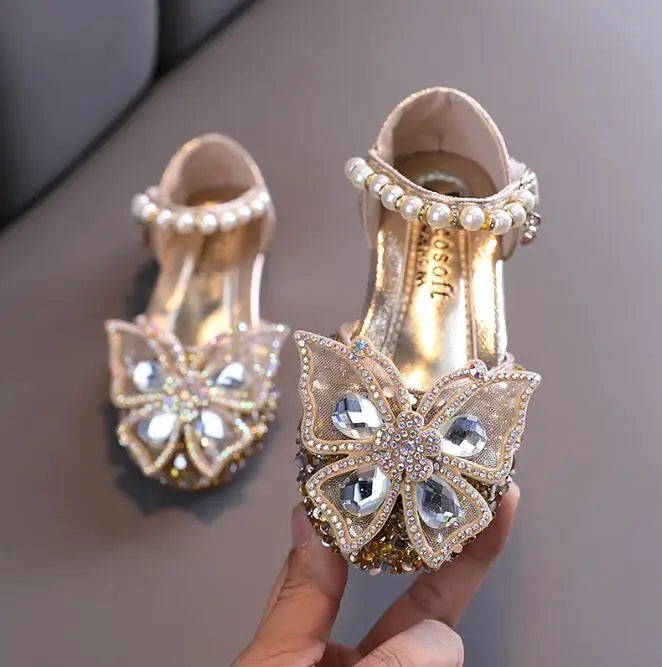 Girls Shoes Children High Heel Glitter Crystal Sandals Fashion Buckle Kids Princess Dance Shoe Student Performance Leather Shoes - Idrilay 