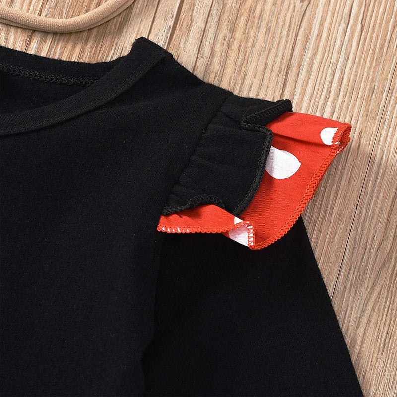 2Pcs/Set Mickey Minnie Mouse Children Outfit Baby Girls Summer Evening Kids Dots Tops Skirt Cosplay Dress with Headband Bow