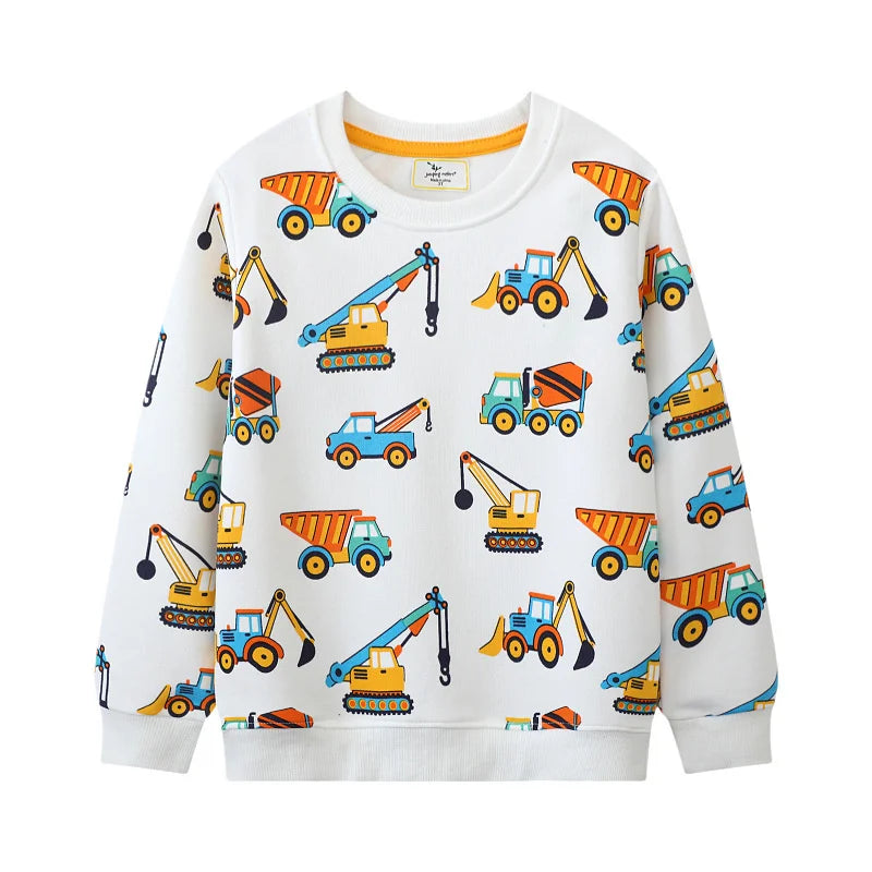 Jumping Meters 2-7T 2025 Design Boys Girls Sweatshirts Truck Cars Embroidery Hooded Shirts Kids Clothes Long Sleeve Autumn Tops