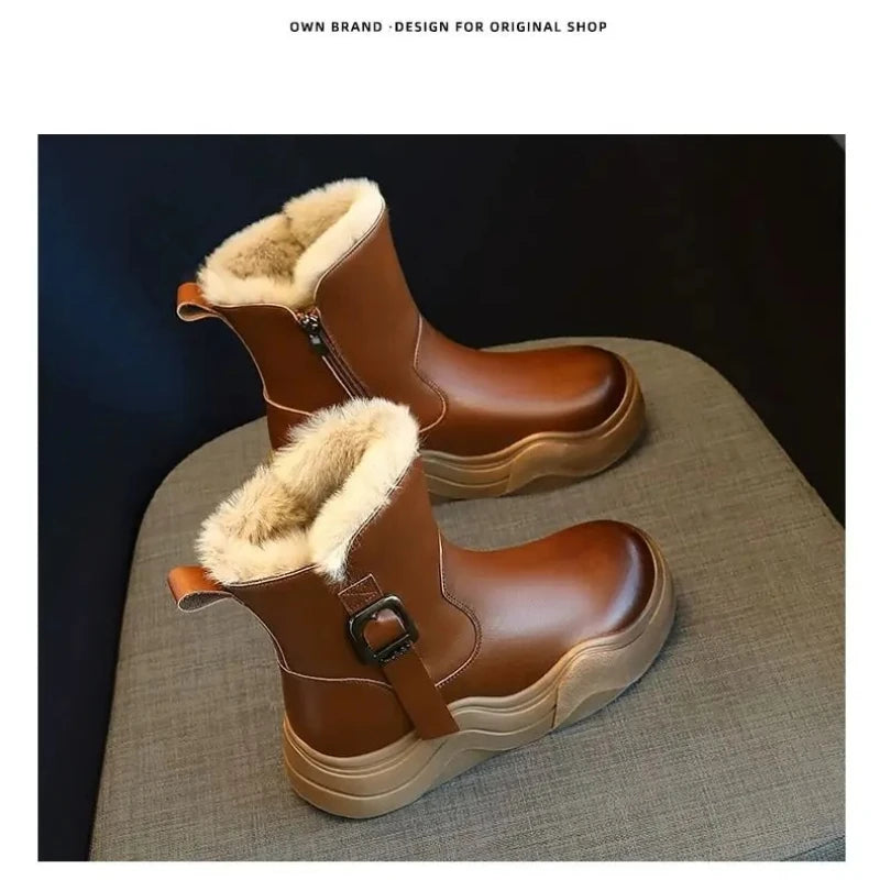 2025 New Fashion Winter Kids Faux Fur Boots for Girls Kids Plush Lining Ankle Boots Non-slip Breathable School Shoes - Idrilay 