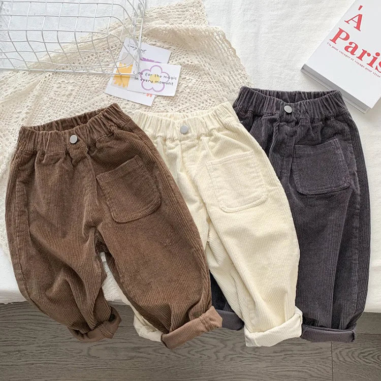 Fashion children's clothing Autumn Winter Kids solid color Corduroy pants Boys soft loose Trousers Girls all-match casual pants - Idrilay 