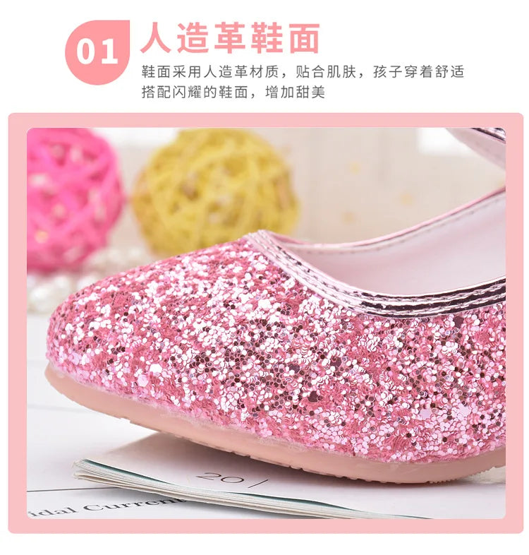 Girls Shoes Children High Heel Glitter Crystal Sandals Fashion Buckle Kids Princess Dance Shoe Student Performance Leather Shoes - Idrilay 