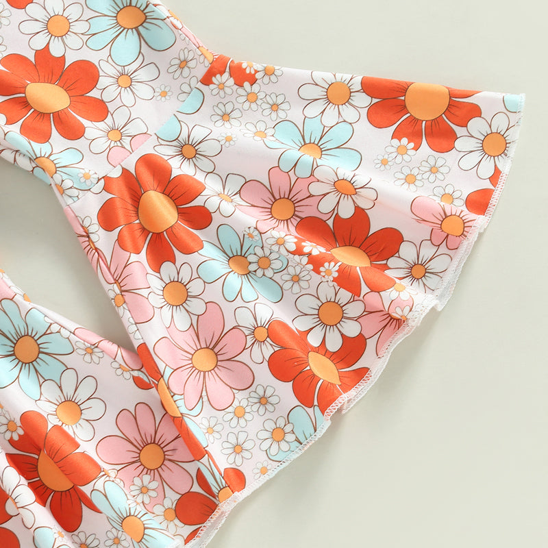 2-3T Toddler Baby Girl Birthday Outfit Groovy One/Two Groovy Romper Shirts Flower Bell Bottoms Headband Boho Clothes