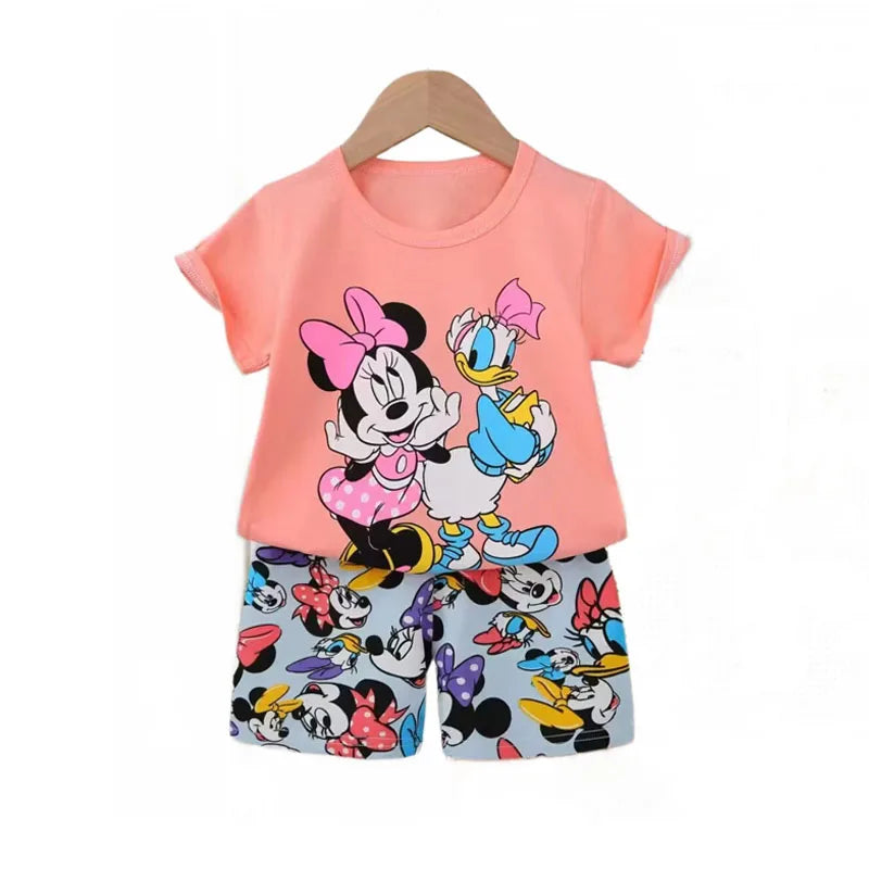 Kids Girls Summer Clothing Set Toddler Baby Pajamas Print 2-4 years  Short Sleeve T-Shirt And Shorts Children's Outfit