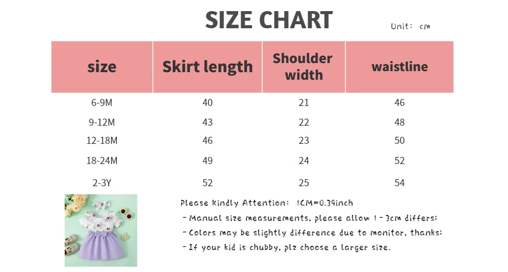 2PCS Baby Girl Clothes Set Floral Ruffle Short Sleeve Dress Head Wear Fashion Style Birthday Party Summer Wear for Suit 0-3 Year