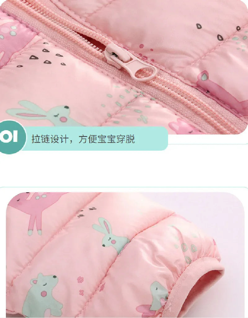 Kids Warm Down Jackets Autumn Winter Baby Thin Hooded Cotton Coats Girls Boys Cute Solid Outerwear Children Clothes 2-6 Years