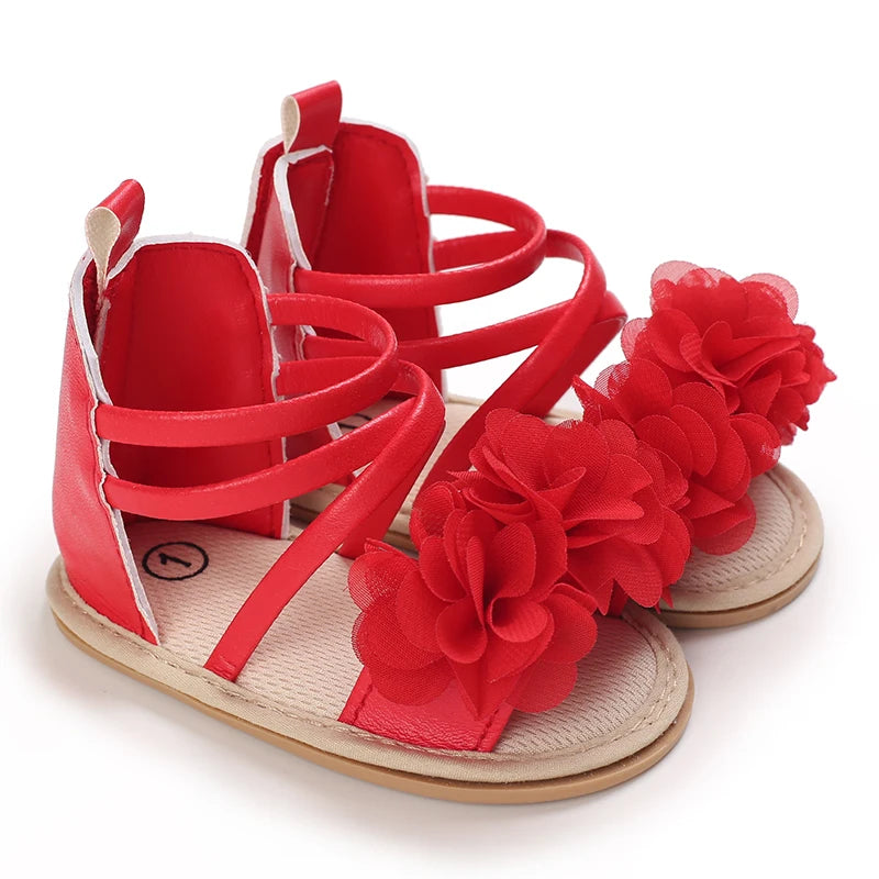 Summer Infant Baby Girl Fashion Shoes Toddler Flats Sandals Soft Rubber Sole Anti-Slip Flower Lace Crib First Walker 0-18M