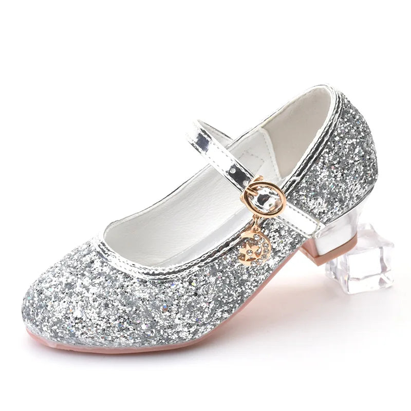 Girls Shoes Children High Heel Glitter Crystal Sandals Fashion Buckle Kids Princess Dance Shoe Student Performance Leather Shoes - Idrilay 