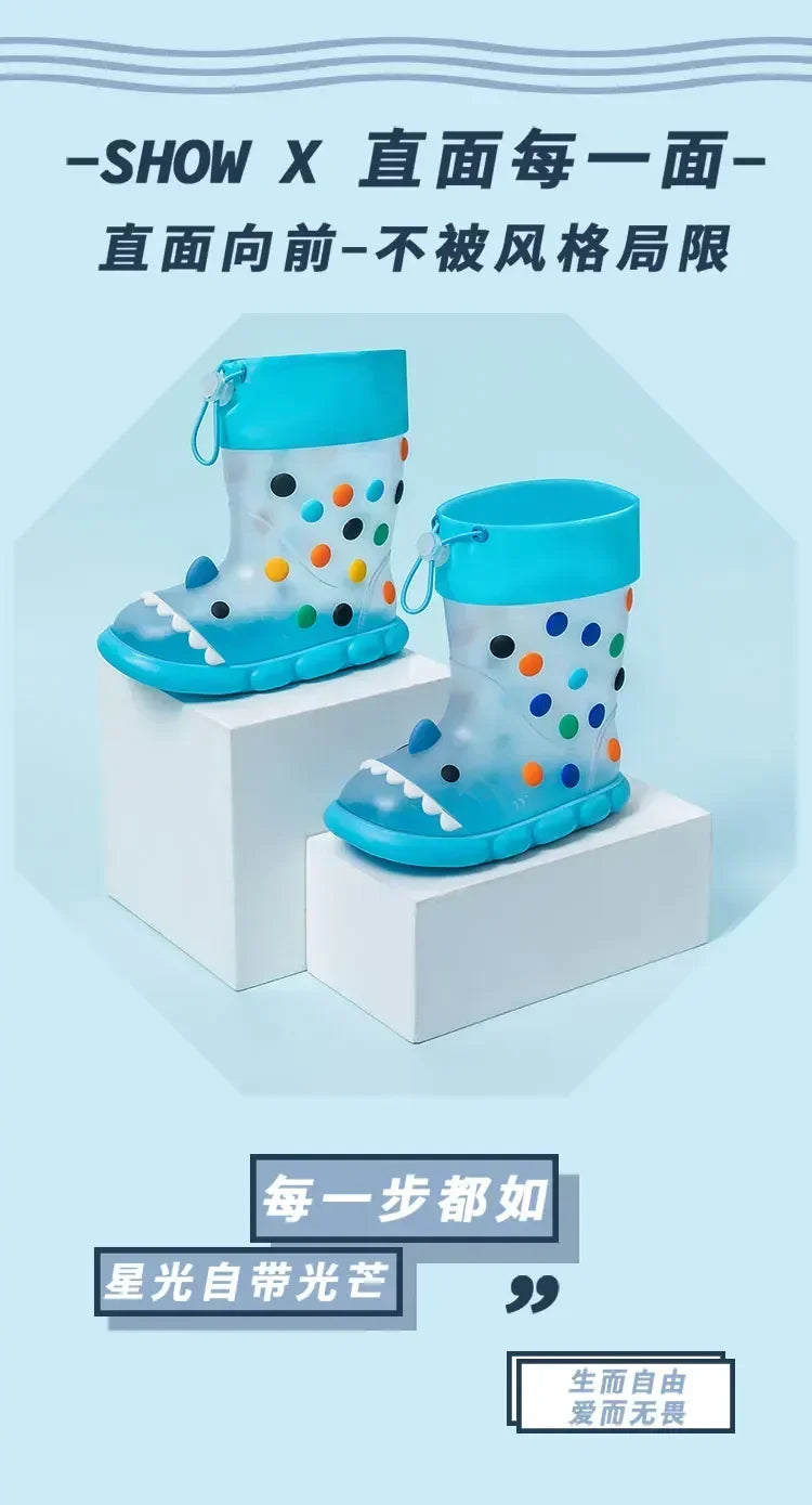 Anti-Slippery Rain Boots Kids Fashion Casual Waterproof Boys Girls Print Cartoon Children PVC Soft Soles Shoes 2023 Summer