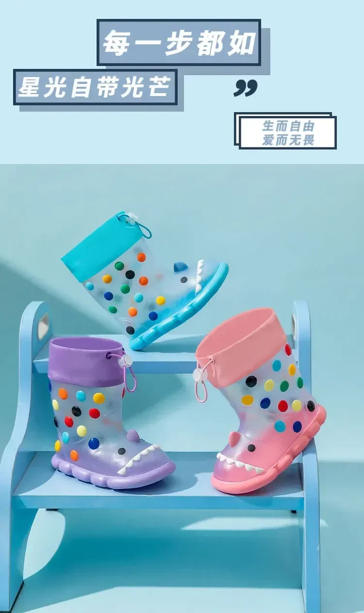 Anti-Slippery Rain Boots Kids Fashion Casual Waterproof Boys Girls Print Cartoon Children PVC Soft Soles Shoes 2023 Summer