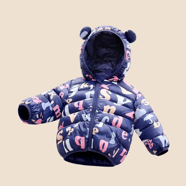 Girls Winter Coat Boy kids Girls Cotton-padded Jacket Character Pattern Baby Hooded Jacket Children Down Jacket