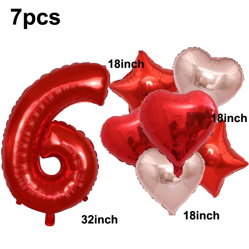 32inch Red 3 Number Balloon Heart Star Foil Balloon Valentine's day Balloon Decorations for Third Anniversary Valentine Party - Idrilay 