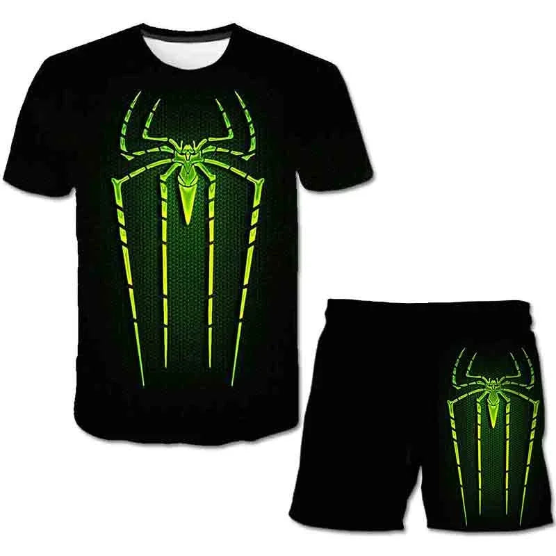 Boys Summer Spider-Man Marvel Hulk Iron Man Spiderman 2 Piece Set Breathable Tshirt & Shorts