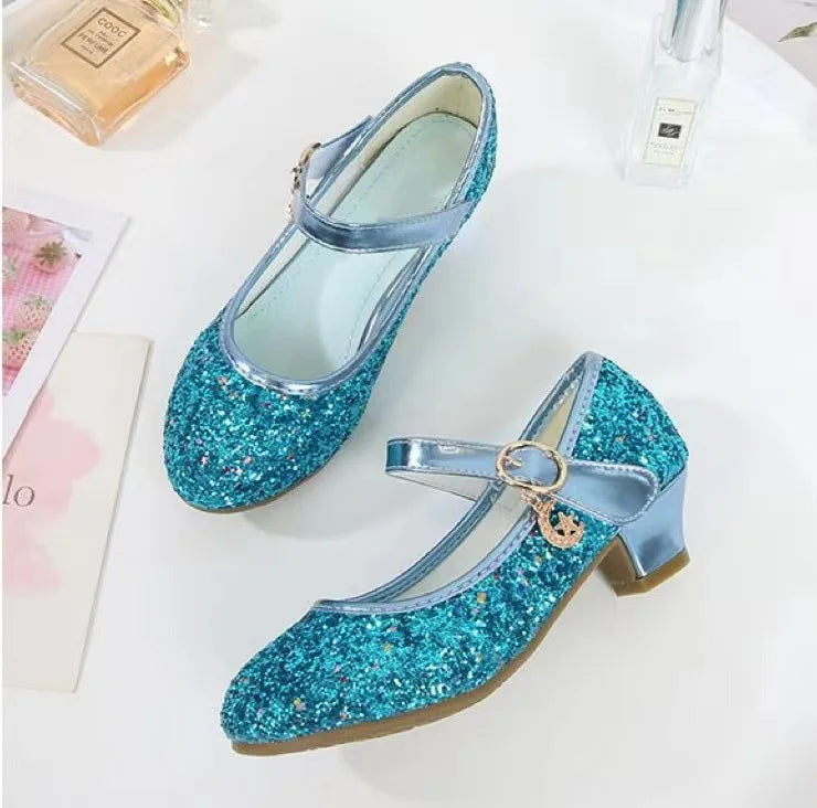 Girls Shoes Children High Heel Glitter Crystal Sandals Fashion Buckle Kids Princess Dance Shoe Student Performance Leather Shoes - Idrilay 