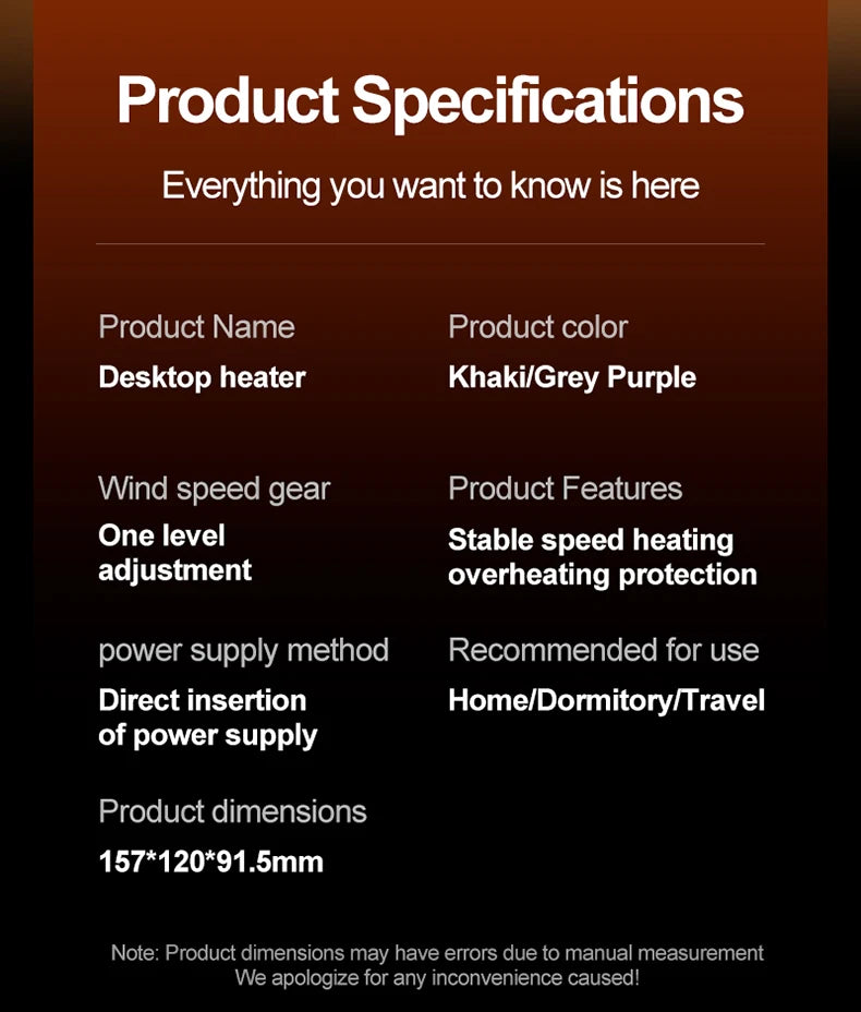 Desktop Heater Dormitory Mini Quick Heating Silent Energy Efficient Household Hot Air Blower Appliances Room Warmer For Office ﻿ - Idrilay 