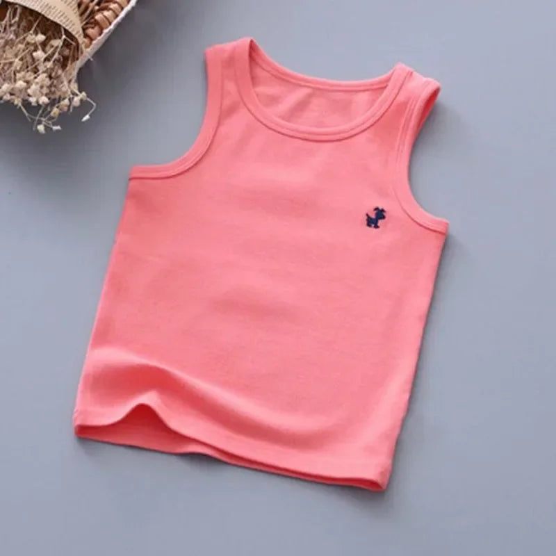 Fashion Children T-shirts for Girls Candy Color Baby Boys Graphic Tee Cotton Vest Tops Kids Summer Clothes Sleeveless T-Shirt - Idrilay 