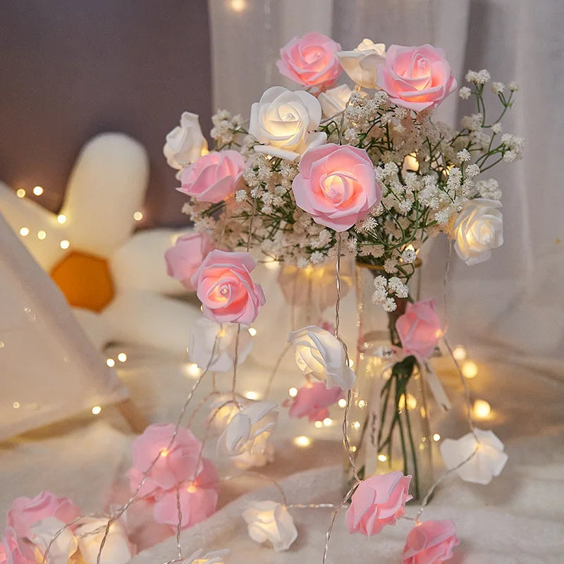 10LED Valentine's Day Rose String Lights Flower Garland Fairy Light Romantic Gift Valentine Anniversary Wedding Party Decoration - Idrilay 