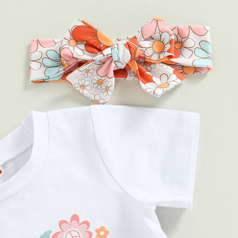 2-3T Toddler Baby Girl Birthday Outfit Groovy One/Two Groovy Romper Shirts Flower Bell Bottoms Headband Boho Clothes