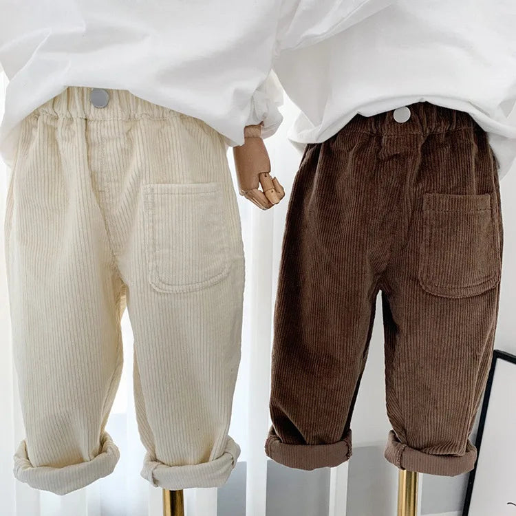 Fashion children's clothing Autumn Winter Kids solid color Corduroy pants Boys soft loose Trousers Girls all-match casual pants - Idrilay 