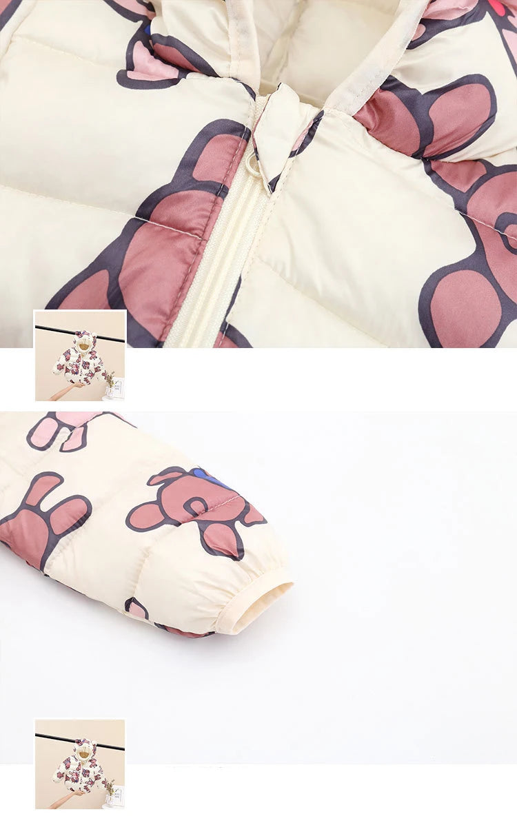 Girls Winter Coat Boy kids Girls Cotton-padded Jacket Character Pattern Baby Hooded Jacket Children Down Jacket