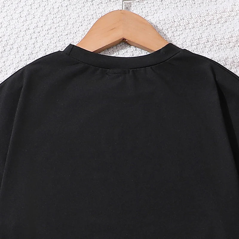 2024 New Children's Fashion Clothes Sets For Kids Girl Black Smiley T-shirt And Rose Red Pleated Skirt High Quality Korean Style - Idrilay 