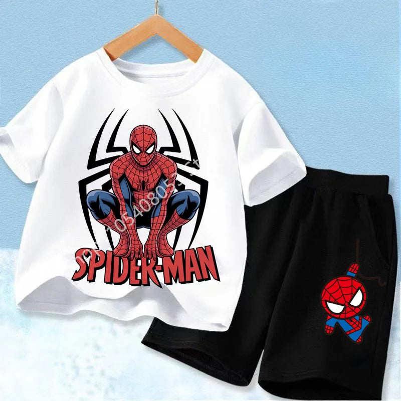 Summer Hot Sale Kids Short Sleeve Two Piece Set Marvel Spider Man Cartoon Print Children Outfit