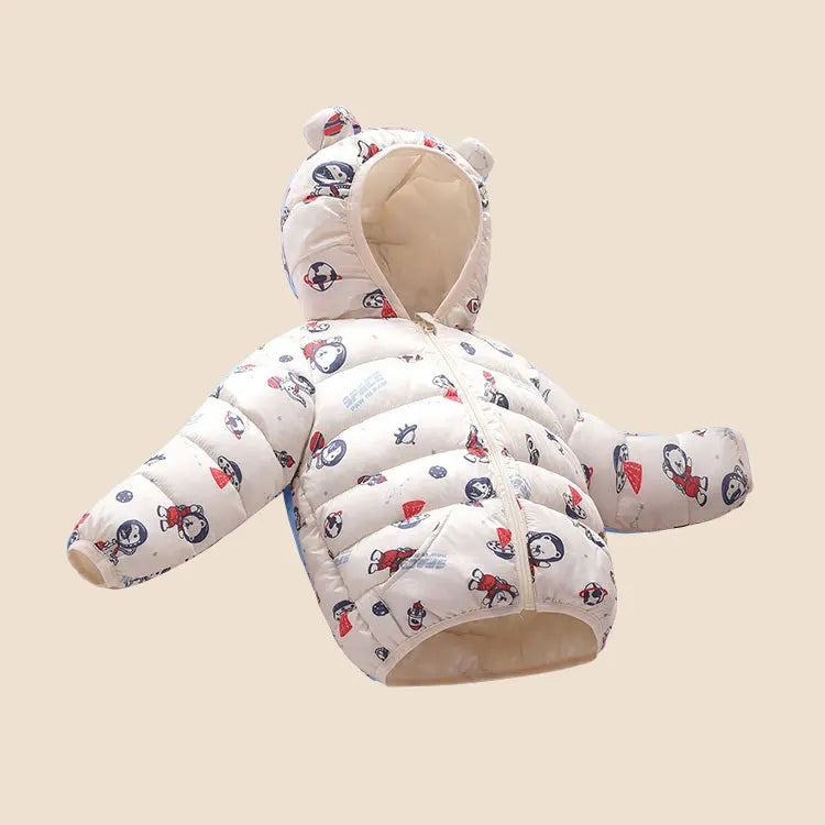 Girls Winter Coat Boy kids Girls Cotton-padded Jacket Character Pattern Baby Hooded Jacket Children Down Jacket