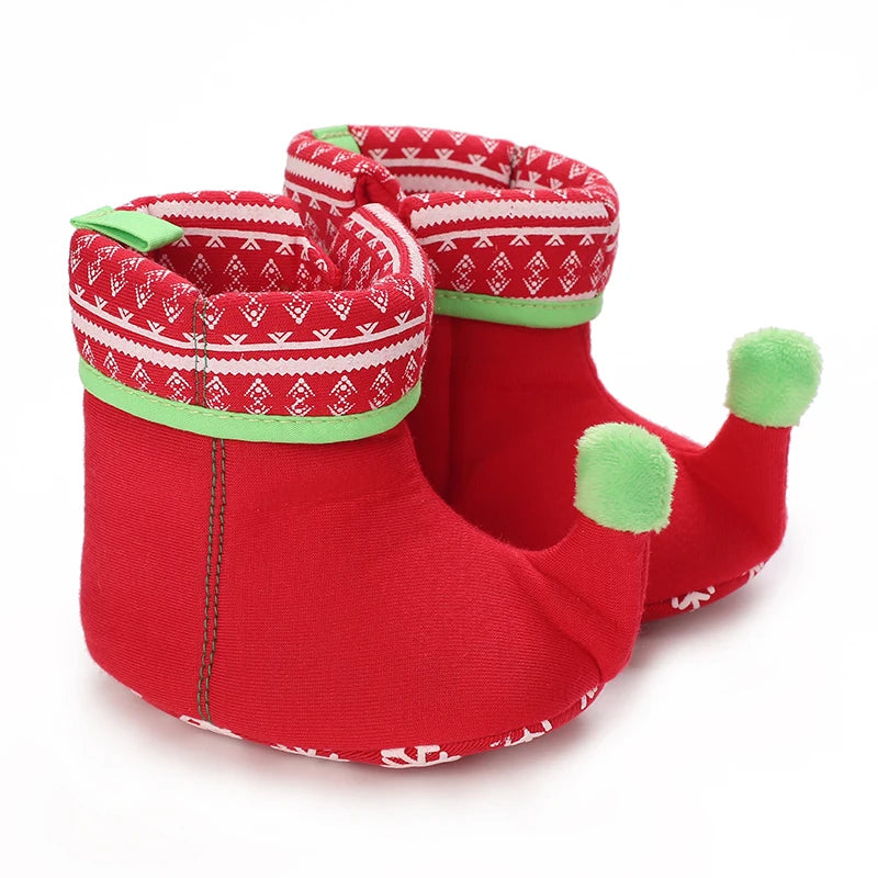 Cute Baby Boy Christmas Boots With Plush Insulation Suitable For 0-1 Year Old Girls Soft Soled and Comfortable Boots The first