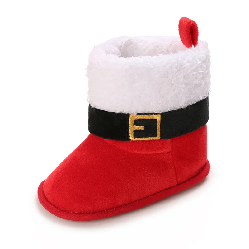 Cute Baby Boy Christmas Boots With Plush Insulation Suitable For 0-1 Year Old Girls Soft Soled and Comfortable Boots The first