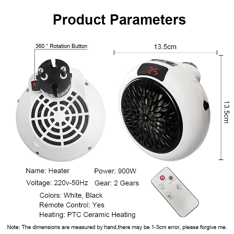 Electric Heater Portable Ptc Ceramic Hot Air Fan Household Desktop  Wall Mounted Round Home Mini Appliances Winter Heater - Idrilay 