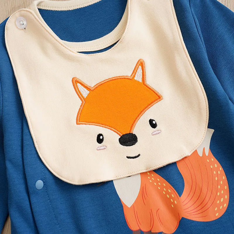 Spring And Autumn Boys And Girls Cute Cartoon Fox Printed Cotton Comfortable Long Sleeve Baby Bodysuit