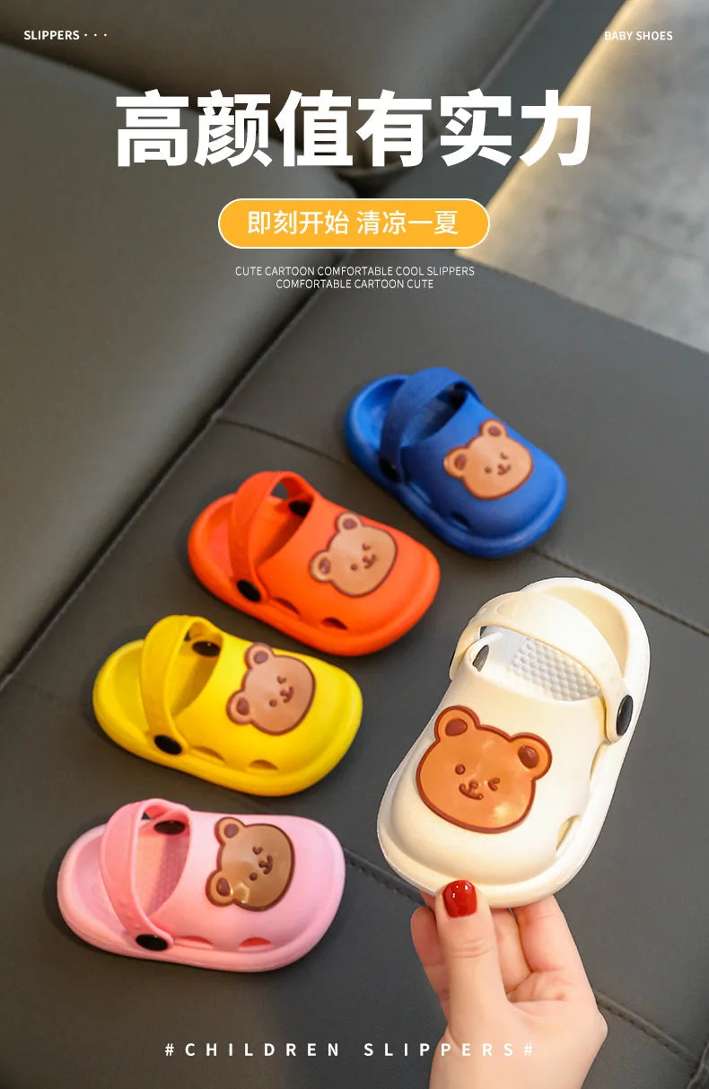 Two-Styles Baby Summer Shoes Cute Bear Baby Sandals Beach Bathroom Toddler Boys Girls Anti-slip Slippers Newborn Infant Sandals