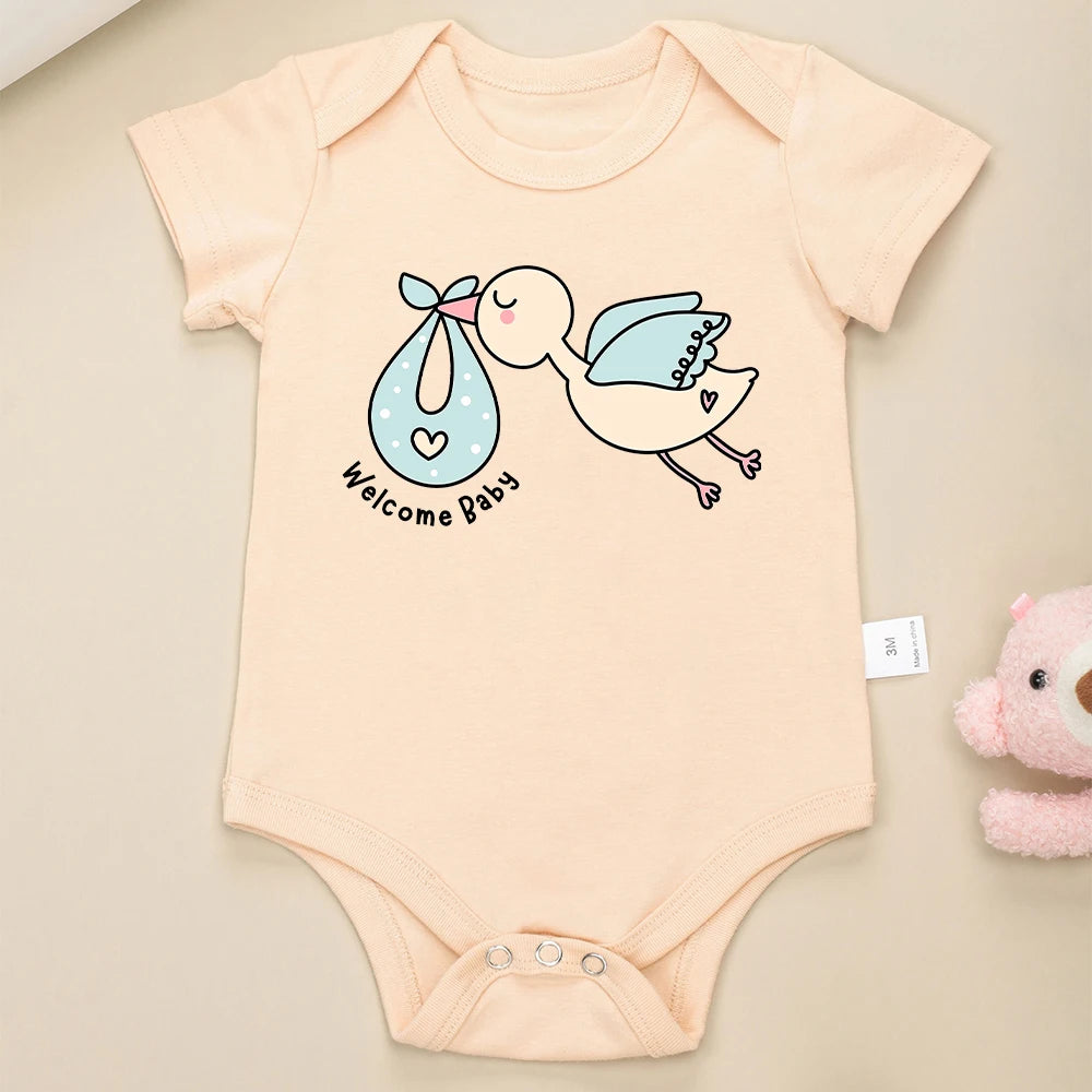 100% Cotton Baby Onesie Welcome Baby Pregnancy Announcement Newborn Boy Girl Clothes Aesthetic Comfy Soft Breathable Bodysuit