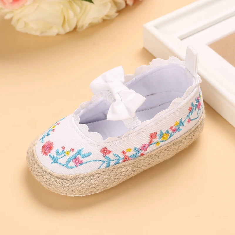 Baby Girl Shoes White Lace Floral Embroidered Soft Shoes Prewalker Walking Toddler Kids Shoes First Walker