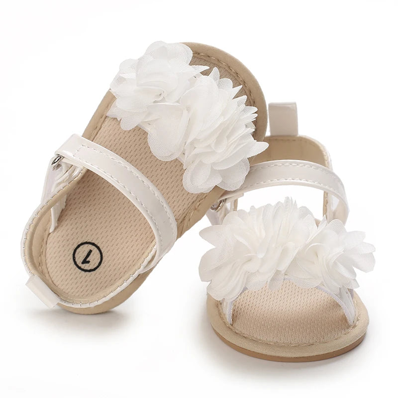 Summer Infant Baby Girl Fashion Shoes Toddler Flats Sandals Soft Rubber Sole Anti-Slip Flower Lace Crib First Walker 0-18M