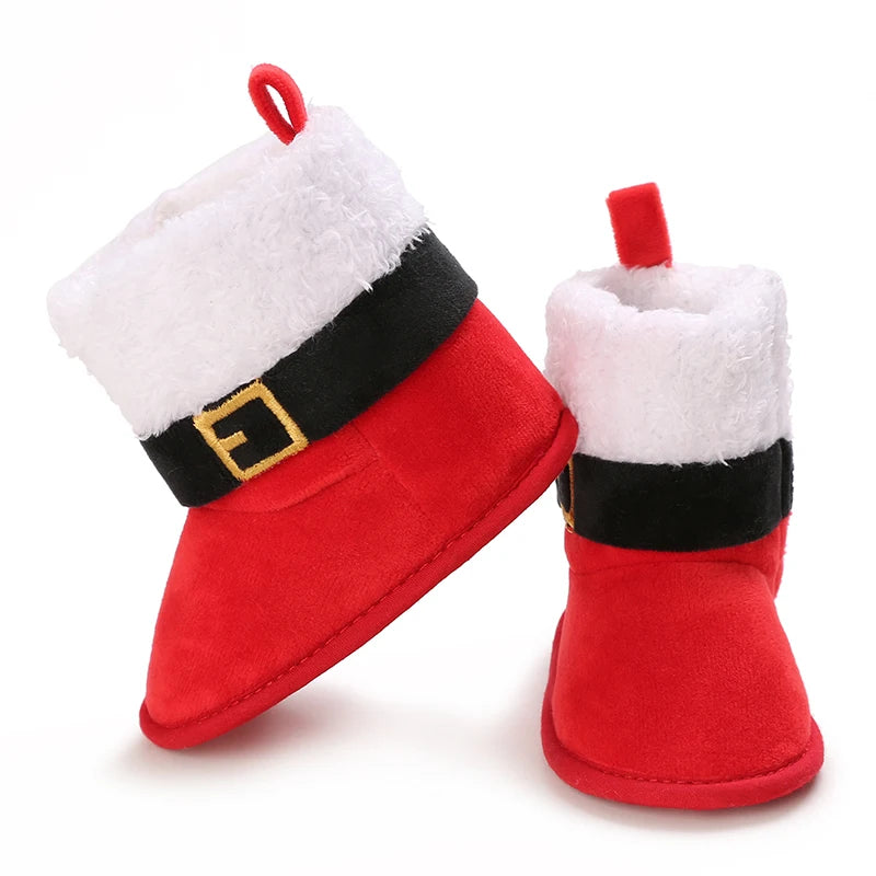 Cute Baby Boy Christmas Boots With Plush Insulation Suitable For 0-1 Year Old Girls Soft Soled and Comfortable Boots The first